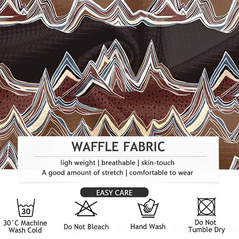 Men's Geometric Waffle Polo Shirts Long Sleeve Polo Shirts Collar Vintage Casual Vacation Party Evening Wear Dailywear Buttons 3D Print Spring Fall Winter Brown4