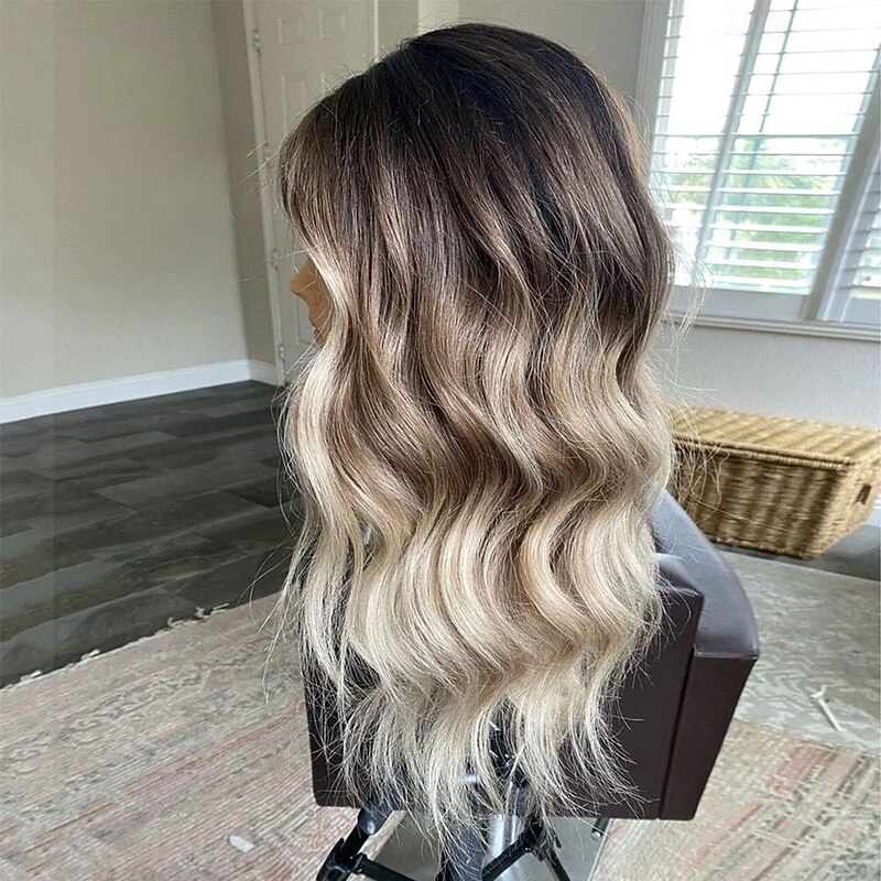 Brazilian Remy Human Hair Glueless 5x5 Lace Closure Wigs Ash Blonde  Highlighted 13x4 Lace Front Wig Wavy Pre-Plucked For Women3