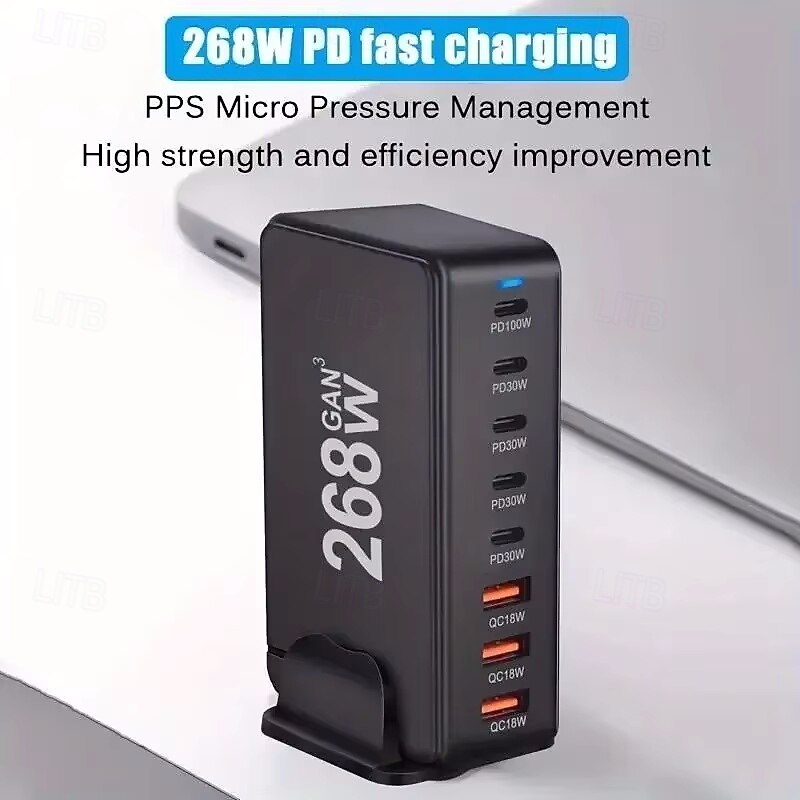 268W Desktop GaN Charger 8-port USB Type C PD Charger Fast Charge 3.0 USB Type C Fast Charger Mobile USB Charger2