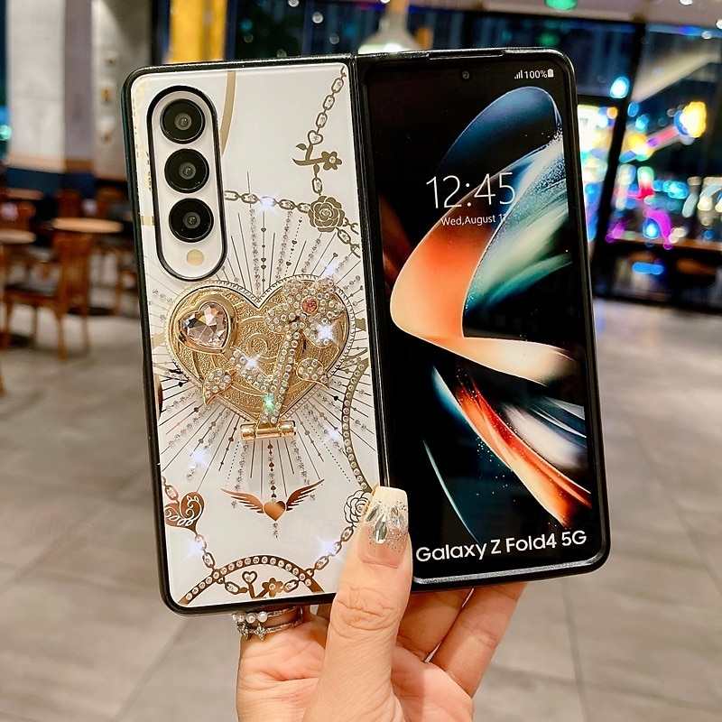 Phone Case For Z Fold 6 Z Fold 5 Z Fold 4 Back Cover with Stand Holder with Wrist Strap Shockproof Retro TPU PC2