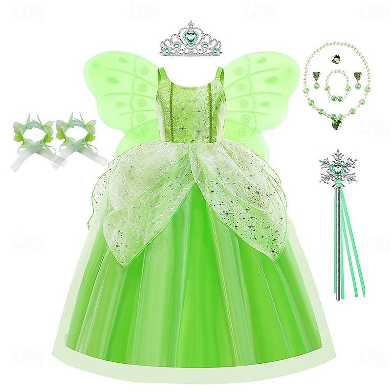 Tinker Bell Fairytale Princess Tiana Flower Girl Dress Theme Party Costume Tulle Dresses Girls' Movie Cosplay With Accessories Dress Halloween Carnival Masquerade World Book Day Costumes