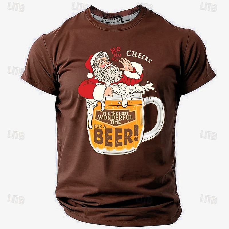 Christmas Men's Funny Christmas 3D T-shirts Santa Claus Oktoberfest Beer Retro Vintage Casual Street Style 3D Print Tee Sports Outdoor Holiday Rust Red Black Navy Blue Short Sleeve Crew Neck Shirt4