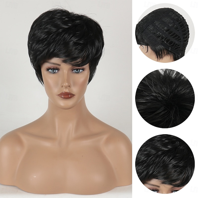 Synthetic Wig Straight Asymmetrical Wig Short Black Synthetic Hair Women's Fashionable Design Soft Natural Black2