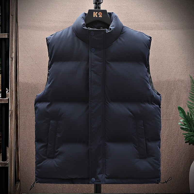 Men's Puffer Vest Daily Casual Spring &  Fall Pocket Polyester Comfortable Solid Color Zipper Stand Collar Black White Blue Vest3