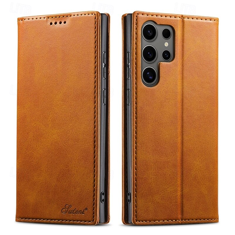Phone Case For S25 S24 S23 Ultra Plus S22 Plus  Ultra Back Cover with Stand Holder Magnetic Card Slot Retro PC PU Leather2
