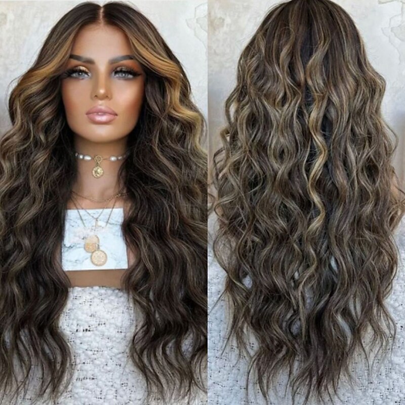 Remy Human Hair 5x5 Closure 13x4 Lace Front Wig Middle Part Brazilian Hair Loose Wave Multi-color Wig 130% 150% Density with Baby Hair Highlighted / Balayage Hair Glueless Pre-Plucked For Women Long3