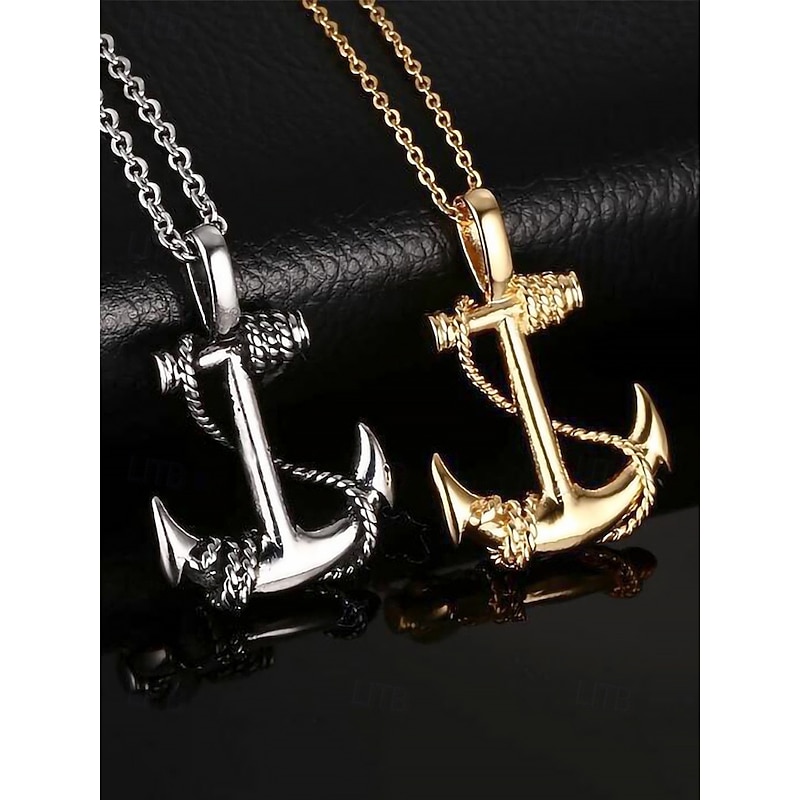 Men's Anchor Pendant Necklace - Nautical Style Fashion Jewelry for Casual and Formal Occasions