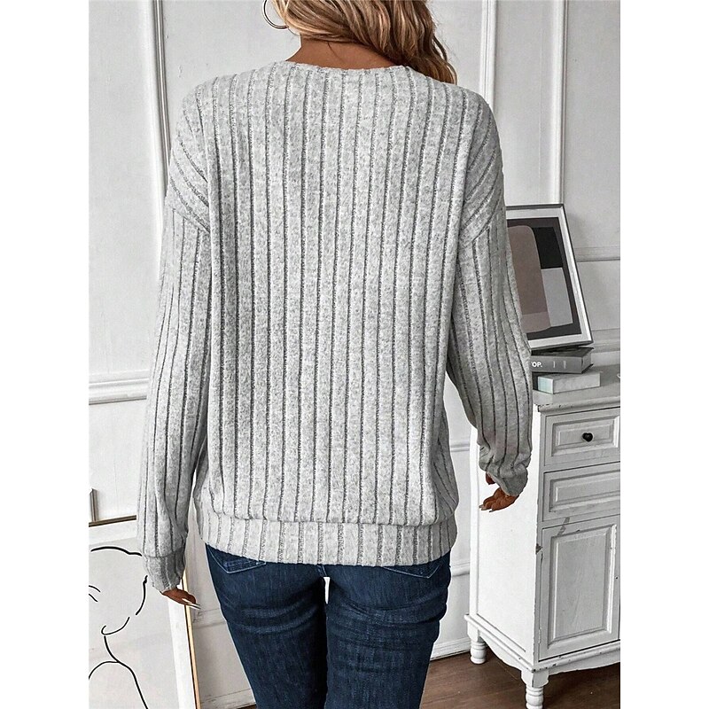 Women's T Shirt Plain Fashion Modern Casual Long Sleeve V Neck Regular Tops Daily Weekend Black Gray Fall Winter3