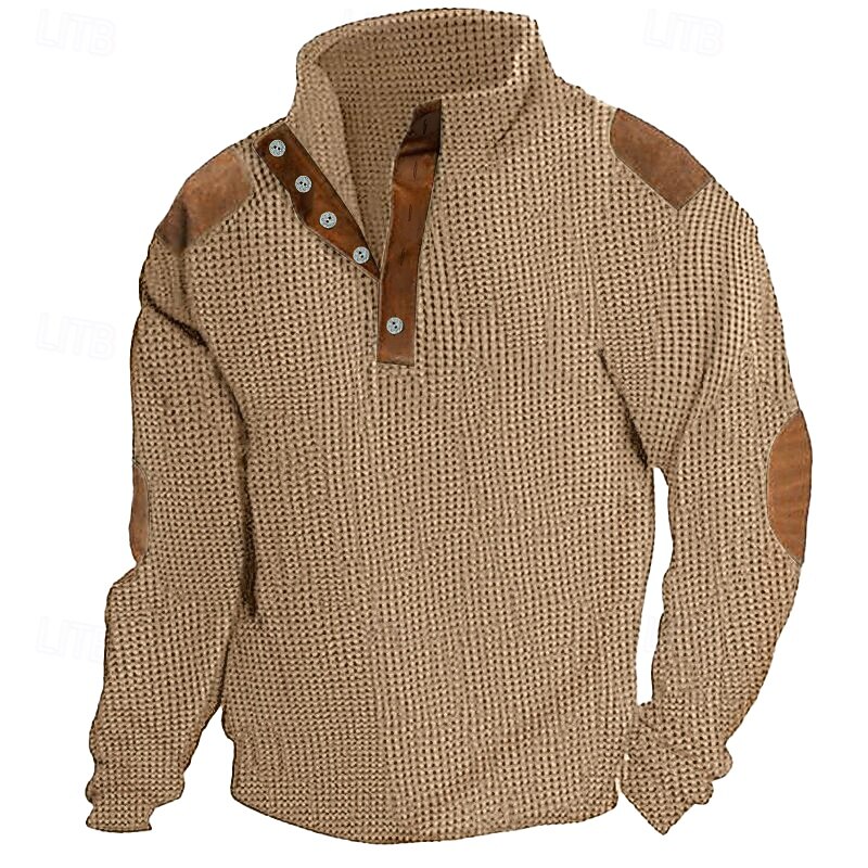 Men's T shirt Tee Waffle Shirt Tee Top Color Block Henley Street Vacation Long Sleeve Clothing Apparel Fashion Designer Basic