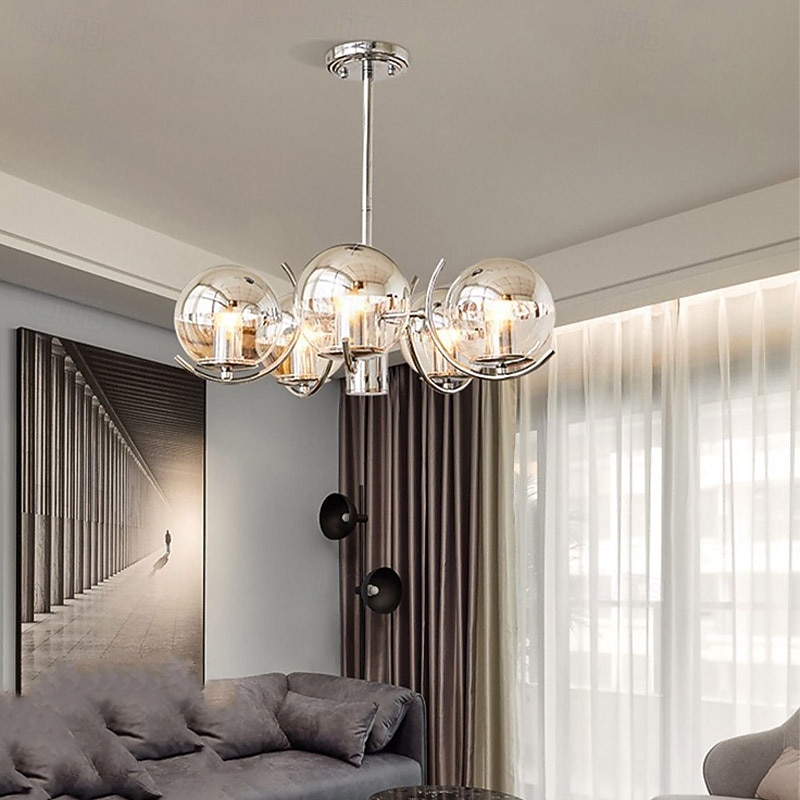 Nordic Creative Chrome Ceiling Chandelier Modern Chrome LED Ceiling Chandelier Art Exhibition Pendant Lights Electroplated Body LED Lighting 3/4/5 Light Head 110-240V4