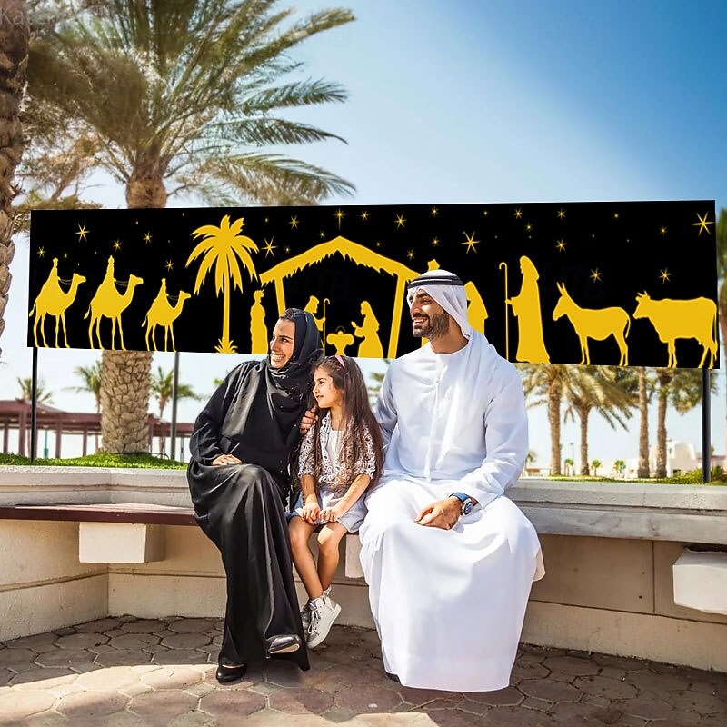Christmas Banner Signs Nativity Scene Banner Decorations Happy New Years Supplies Fence Yard Sign Indoor Outdoor Decorations Photo Backdrop4