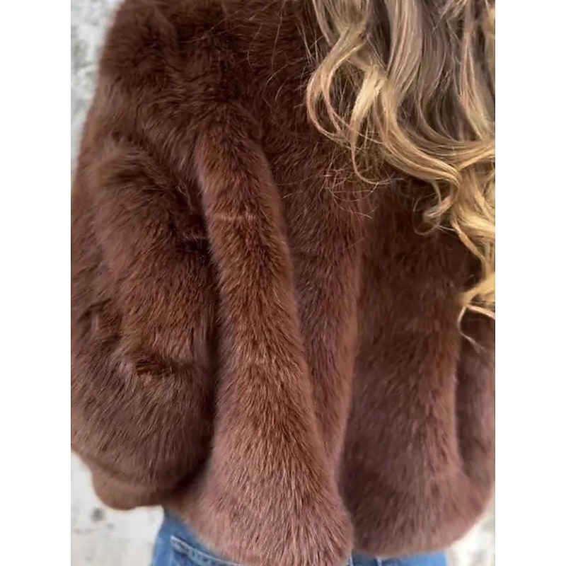 Women's Faux Fur Coat Warm Breathable Zipper Casual Plain Vacation Street Daily Wear Going out Zipper Short Stand Collar Regular Fit Long Sleeve Outerwear Red Brown Green Fall Winter2