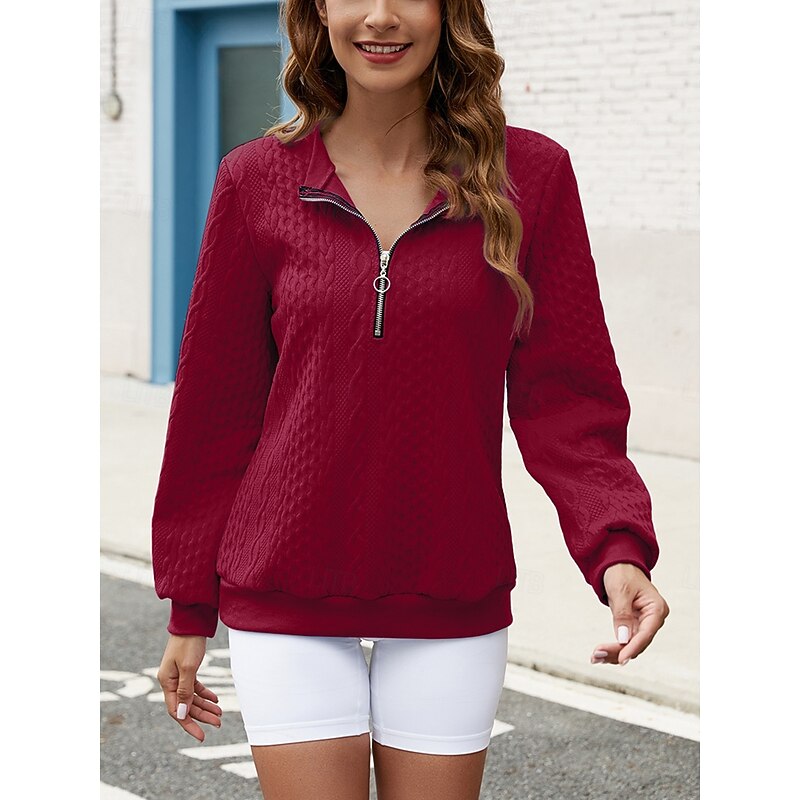 Women's Sweatshirt Casual Textured Plain Street Dailywear Hoodie Print Long Sleeve White Wine Purple Fall Winter2