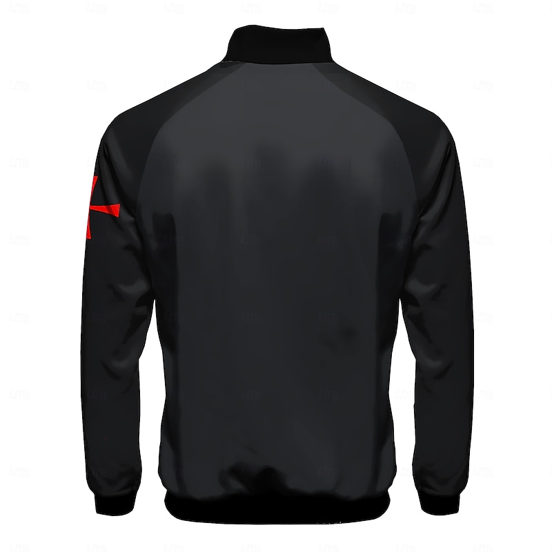 Men's Bomber Jacket Coat Comfortable Breathable Dailywear Zipper Side Pockets 3D Print Spring Fall Winter Standing Collar Long Sleeve Black2