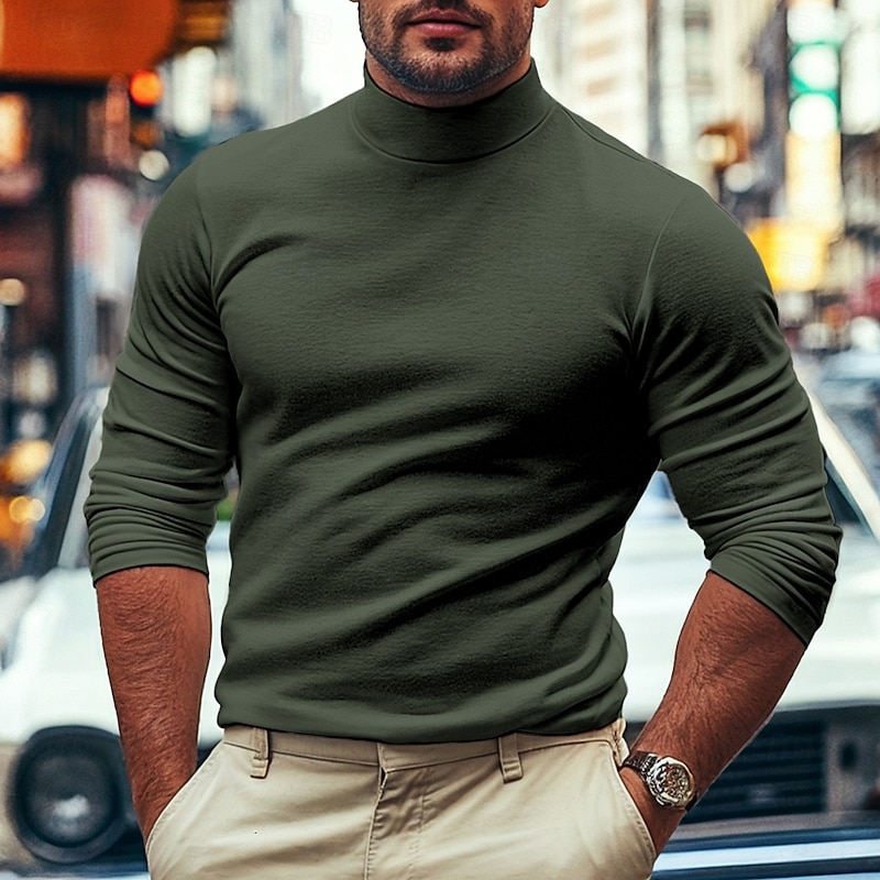 Men's Dralon Mock Turtleneck T shirt Tee Turtleneck shirt Tee Top Long Sleeve Shirt Plain Turtleneck Street Vacation Long Sleeve Soft Clothing Apparel Fashion Designer Basic4
