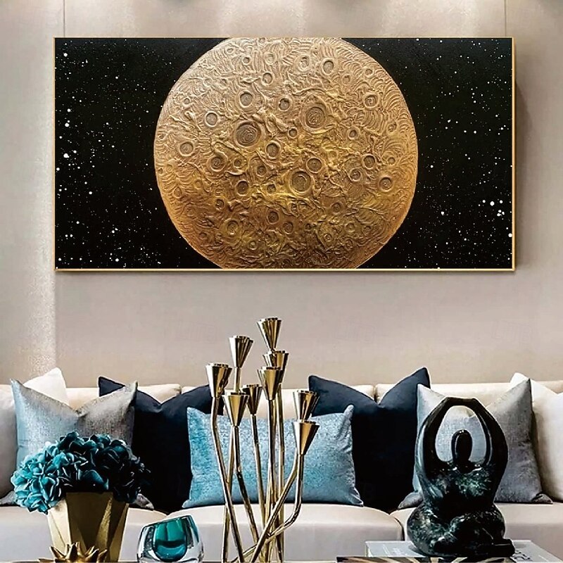 Moon oil painting Hand painted Yellow Black Textured Painting 3D handmade Abstract Moonlight Wall Art painting Large Minimalist black  textured Painting for Living Room bedroom Wall Decor Abstract Art4