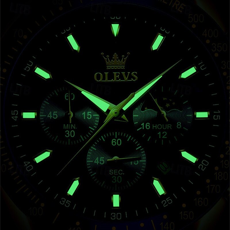 New Olevs Olevs Brand Fashion Trend Men'S Watches Luminous Chronograph Calendar Large Dial Simple Leisure Quartz Watch Leather Sports Waterproof Men'S Wristwatch4