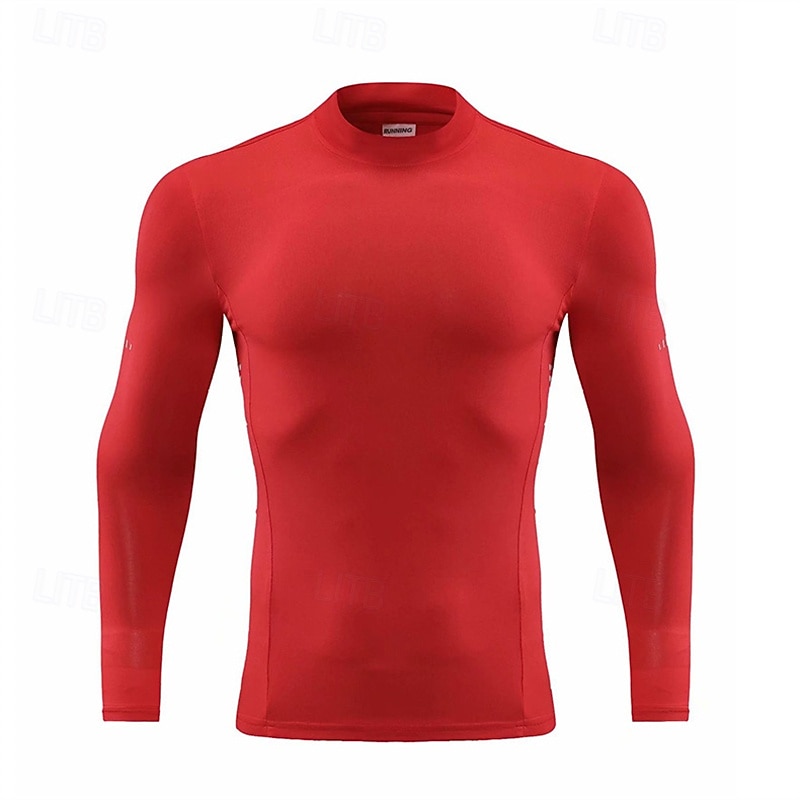 Men's Running T-Shirt Compression Shirt Long Sleeve Tee Tshirt Casual Athleisure Fall High Neck Solid Colored Quick Dry Breathable Gym Workout Walking Jogging Sportswear Activewear fluorescent green2