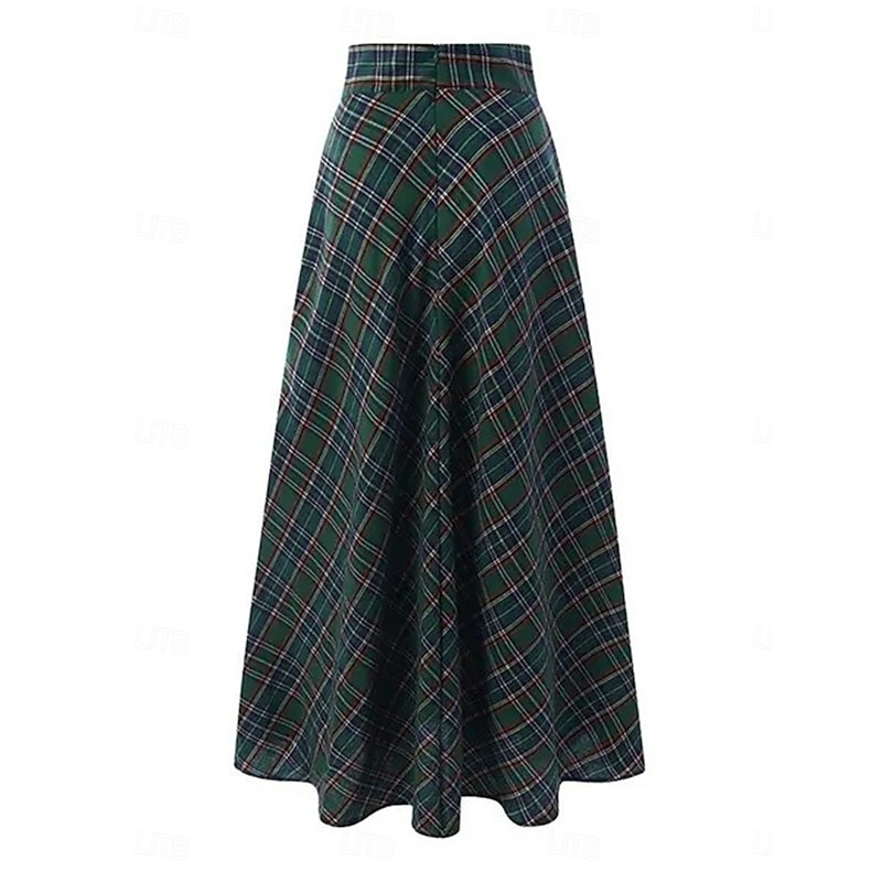 Women's Skirt A Line Maxi Skirts Pocket Print Plaid Street Daily Winter Fashion Casual Black Red Green4