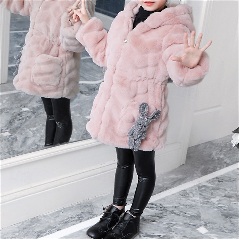 Kids Girls' Faux Fur Coat Solid Color Cute School Coat Outerwear 4 years+ Fall Pink Purple4