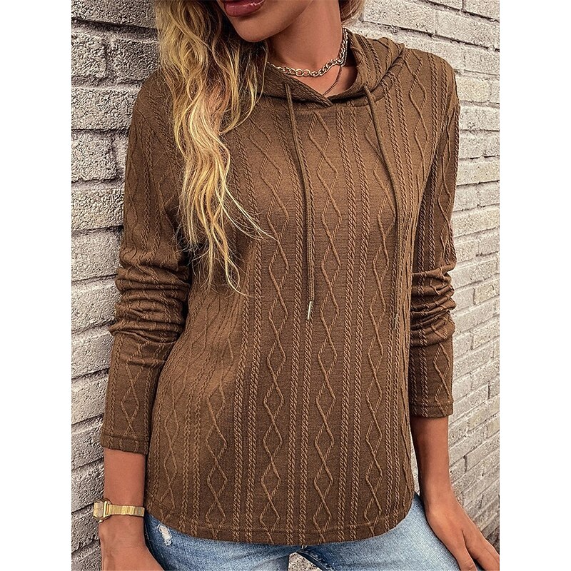 Women's Sweater Pullover Sweater Jumper Casual Soft Pure Color Ribbed Hooded Knitted Long Sleeve Regular Tops Knit Outdoor Daily Weekend Wine Brown Fall Winter2