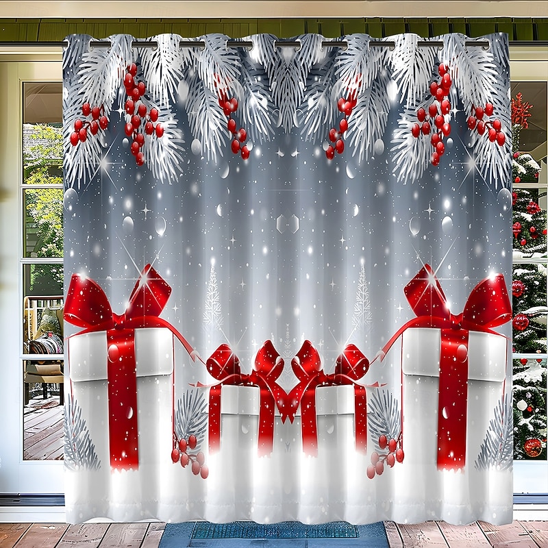 Christmas Decorations Santa Waterproof Outdoor Curtain Privacy, Sliding Patio Curtain Drapes, Pergola Curtains Grommet For Gazebo, Balcony, Porch, Party, 1 Panel3
