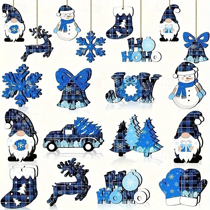 24pcs Christmas Wooden Ornaments, Featuring Snowflake Gnome and Snowman Designs, Perfect for Tree Ornaments, Holiday Parties, and Home Décor