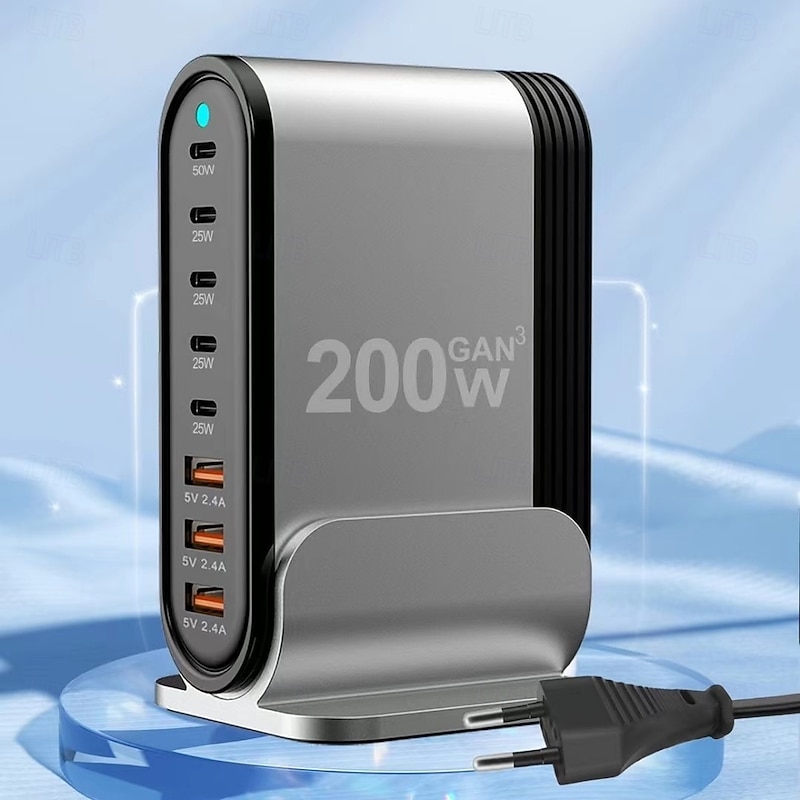 200W GaN Gallium Nitride PD Charger 5C3A Aluminum Alloy Desktop Stand Adapter 200W Multi-function Charger4
