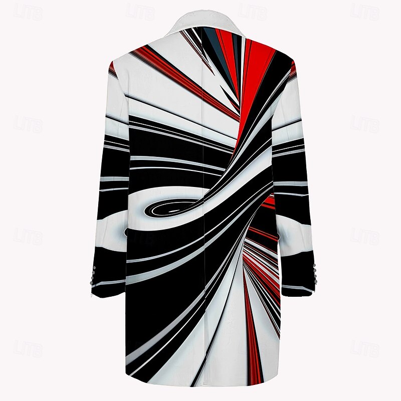 Men's Linear Winter Coat Fleece Jacket Overcoat Thermal Comfortable Business Casual Formal Outdoor Daily Wear 3D Print Buttons Front Pocket Winter Turndown Long Sleeve Black-white2