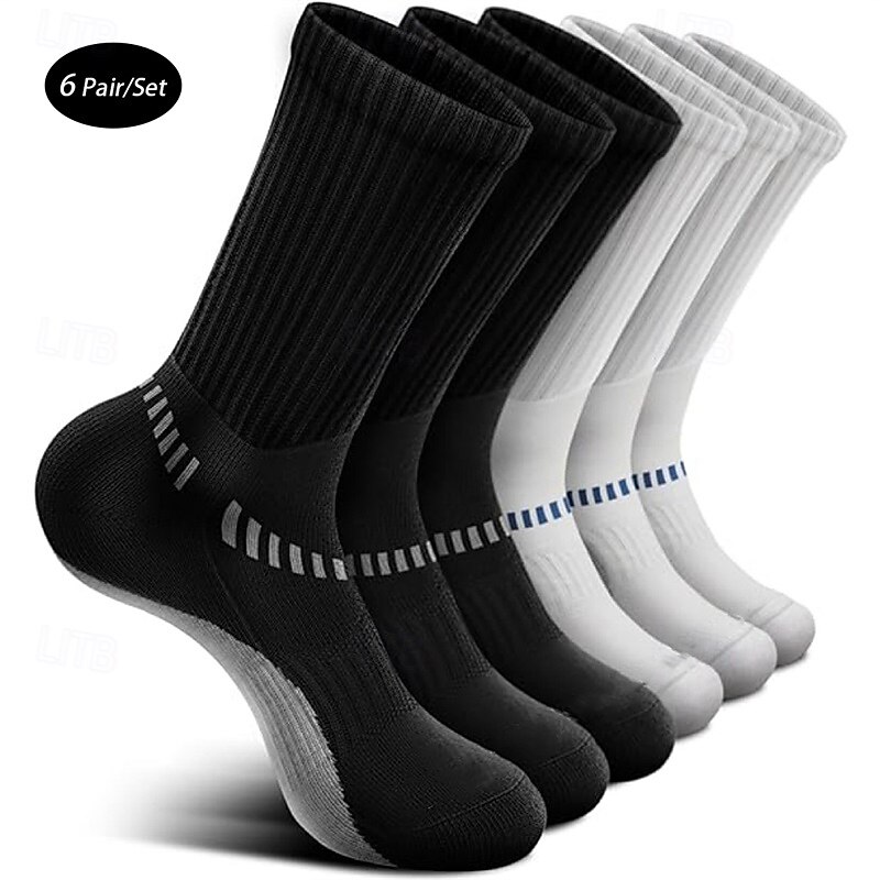 Men's 6 Pack Multi Packs Socks Crew Socks Black White Color Christmas Pattern Sports & Outdoor Daily Vacation Basic Medium Spring Fall Fashion Casual