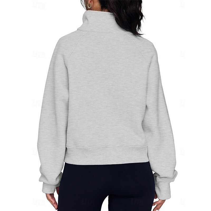 Women's Sweatshirt Casual Plain Street Dailywear High Neck Zipper Long Sleeve Black White Fall Winter2