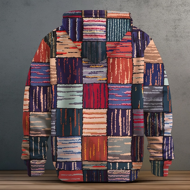 Men's Plaid Fleece Hoodie Hoodies Fashion Cool Long Sleeve Hooded Party Sports Outdoor Streetwear Blue Drawstring Fall Winter Designer2