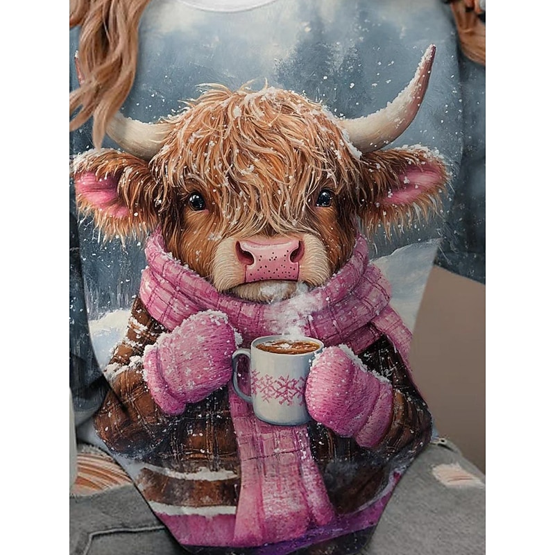 Women's Sweatshirt Pullover Animal Dailywear Holiday Print Casual Hoodie Long Sleeve Micro-elastic Fall Winter Comfrt Breathable Soft Fabric3