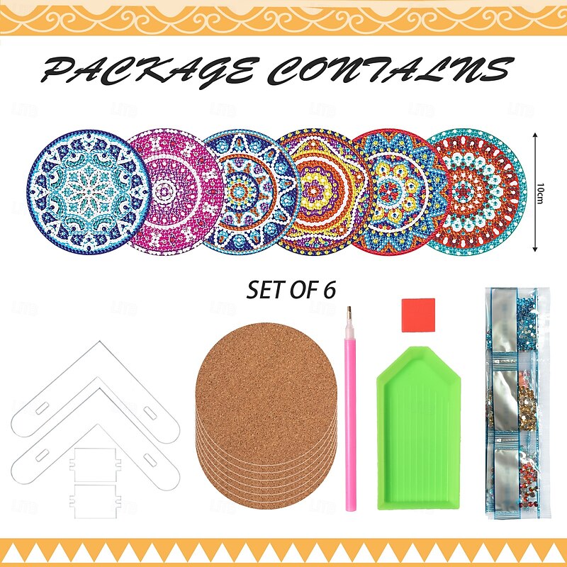 6Pcs Diamond Art Painting Coaster Kit DIY Crafts Kit with Holder Non Slip Coaster Art Supplies for Adults Women Ideal Christmas Gift3