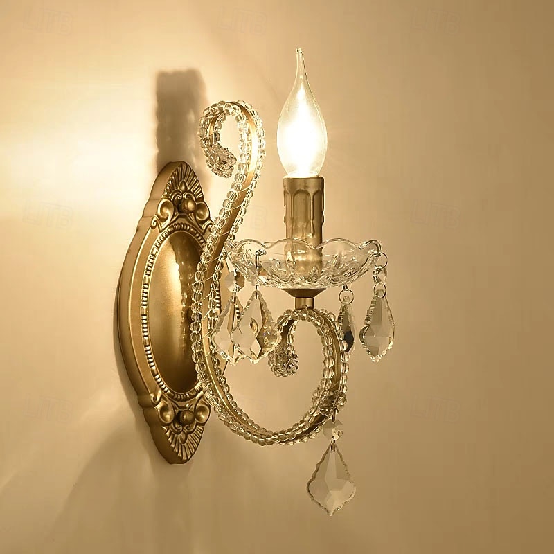 Retro Country Candle Wall Sconce Metal Crystal Wall Light Fixtures Indoor Candle Wall Light 110-240V3