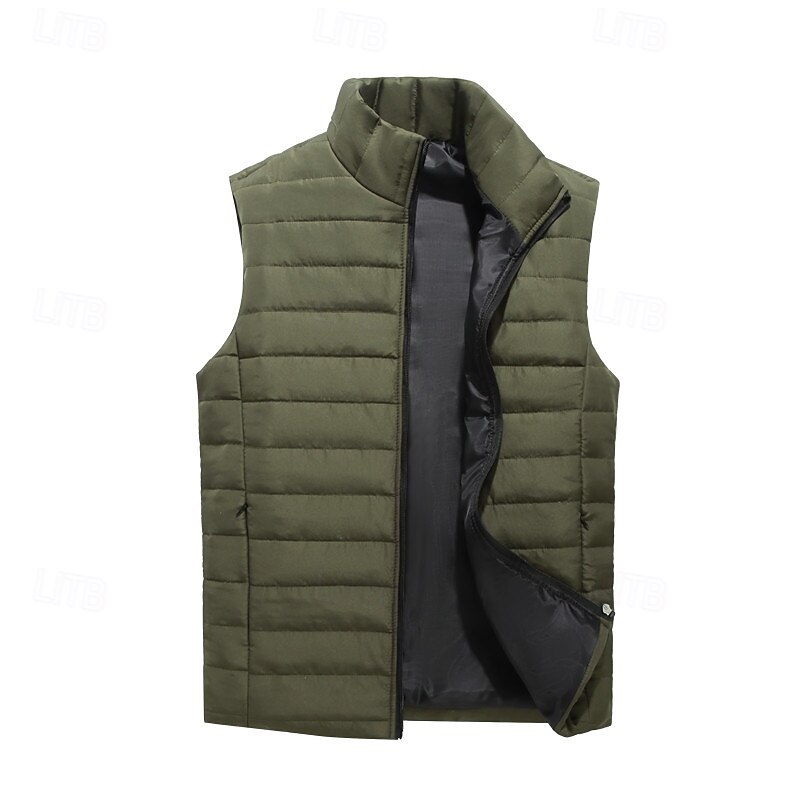 Men's Puffer Vest Quilted Vest Daily Date Vacation Fashion Casual Fall & Winter Pocket Polyester Warm Comfortable Solid Color Zipper Stand Collar Regular Fit Black Red Army Green Dark Blue Vest3