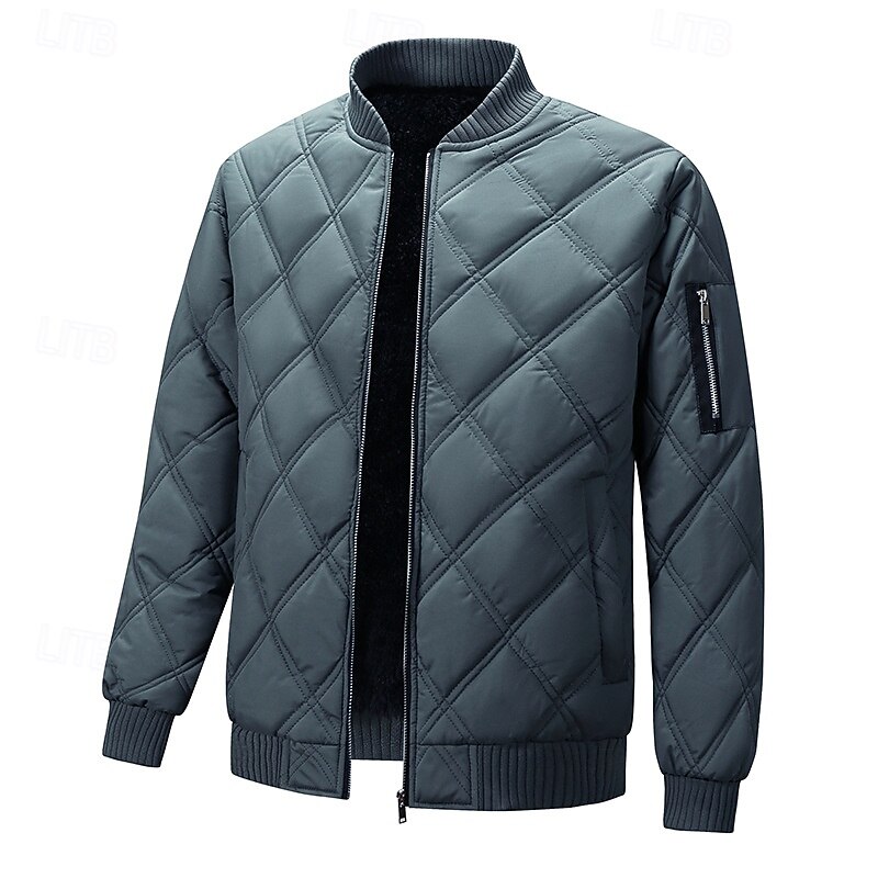 Men's Puffer Jacket Bomber Jacket Padded Zipper Pocket Polyster Pocket Outdoor Date Casual Daily Regular Fashion Casual Thermal Warm Windproof Winter Plain Dark Grey Black Puffer Jacket - Main Image