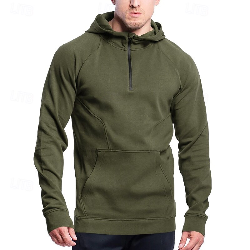 Men's Fitness Hoodie Workout Hoodie Long Sleeve Hoodie Casual Athleisure Fall Solid Colored Thermal Warm Windproof Breathable Gym Workout Walking Jogging Sportswear Activewear Black Army Green Dark3