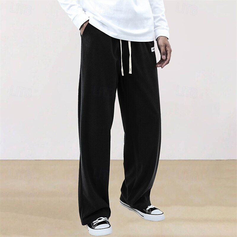 Men's Athletic Pants Sweatpants Corduroy Pants Trousers Straight Leg Sweatpants Pocket Elastic Waist Drawstring Plain Comfort Sports Outdoor Daily Fashion Casual Black Wine Micro-elastic4