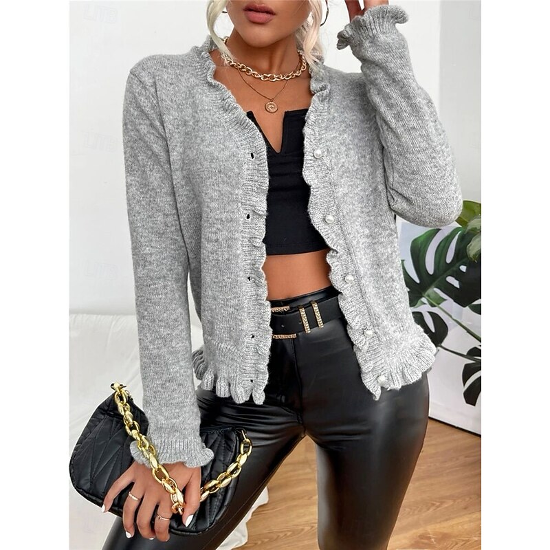 Women's Sweater Cardigan Casual Soft Pure Color Ribbed V Neck Buttons Knitted Long Sleeve Regular Tops Knit Outdoor Daily Weekend Pink Brown Fall Winter4