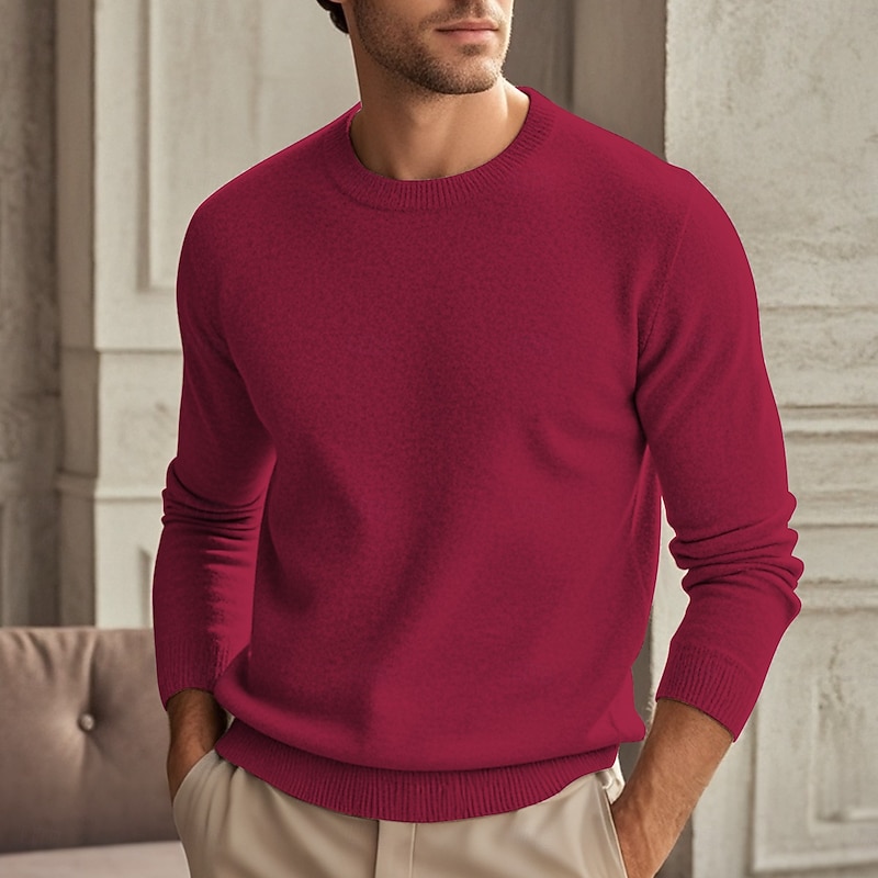 Men's Wool Sweater Pullover Sweater Jumper Cashmere Cashmere Sweater Knit Sweater Ribbed Knit Regular Knitted Plain Crew Neck Fashion Casual Daily Wear Date Clothing Apparel Fall & Winter Camel Black3