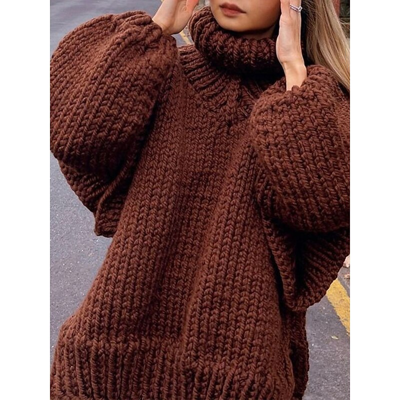 Women's Sweater Pullover Sweater Jumper Casual Soft Pure Color Ribbed Turtleneck Knitted Long Sleeve Regular Tops Knit Outdoor Daily Weekend White Blue Fall Winter 10
