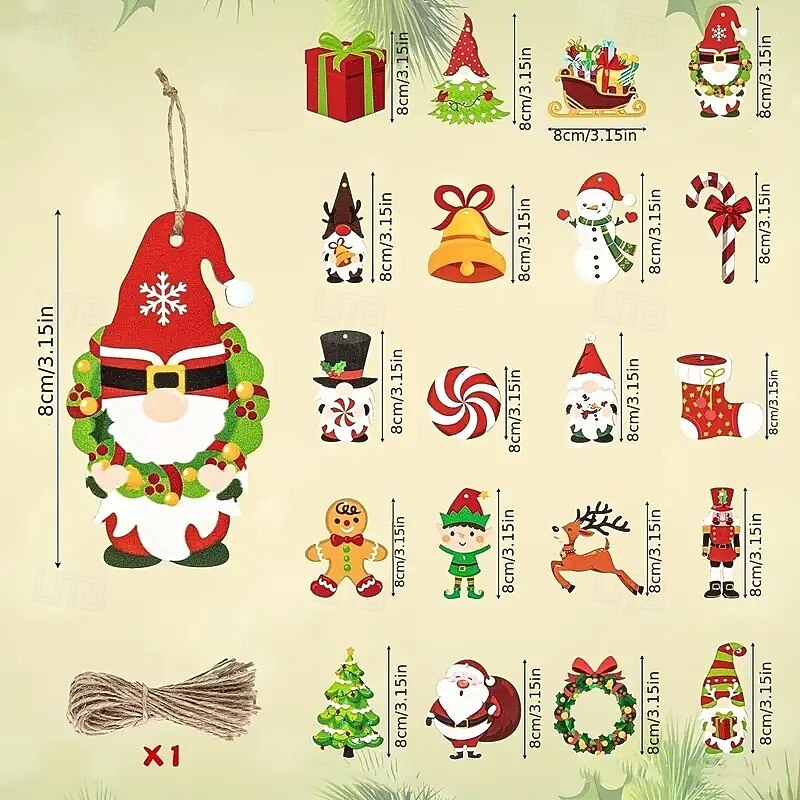 20pcs Christmas Wooden Ornaments Set, Featuring Elf, Gingerbread Man, and Snowman Patterns, Perfect for Tree, Wall, and Garden Decor, Ideal Holiday Party Gifts and Gift Tags3