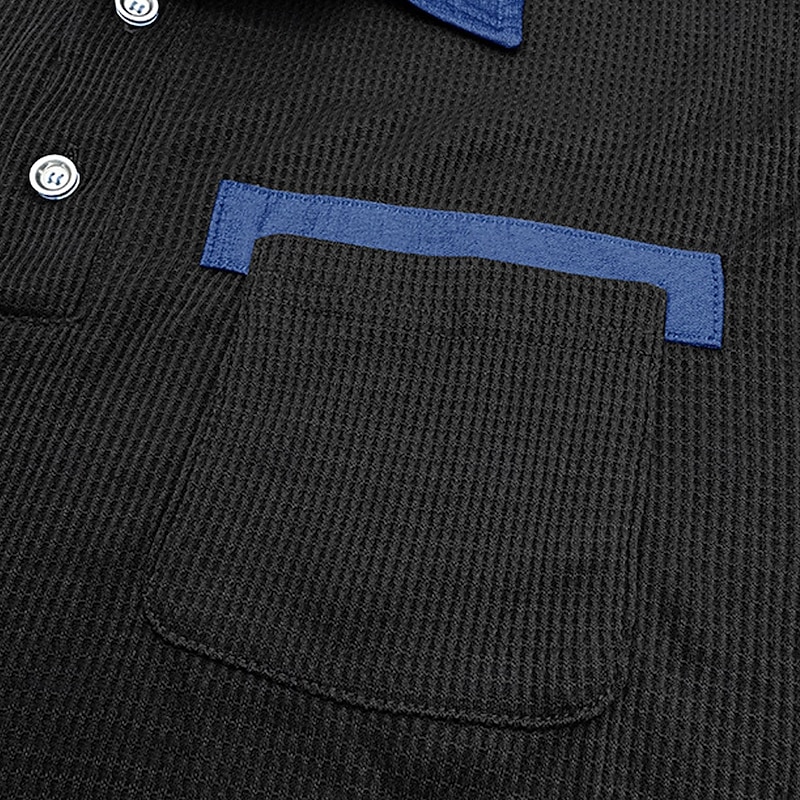 Men's Waffle Polo Shirts Polo Shirts Formal Business Lapel Classic Long Sleeve Fashion Basic Solid Color Patchwork Buttons Spring &  Fall Regular Fit Black White Burgundy Navy Blue Royal Blue Dark4