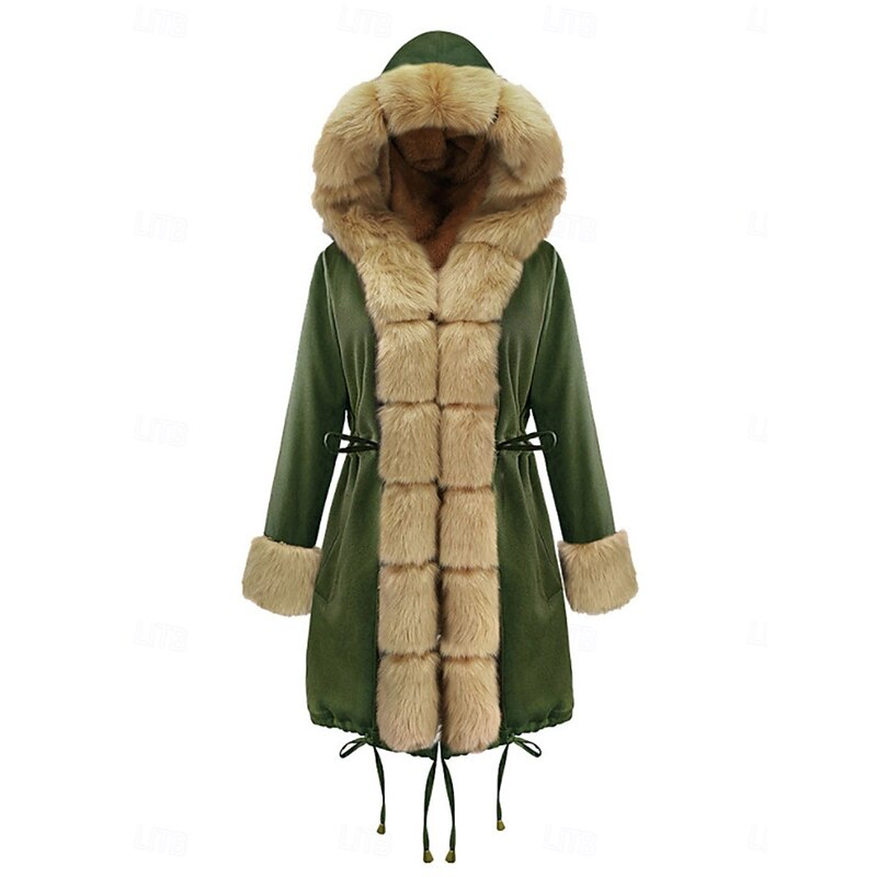 Women's Faux Fur Coat Warm Breathable Pocket Fur Collar Faux Fur Trim Fleece Lined Casual Plain Vacation Street Daily Wear Going out Open Front Long Hoodie Regular Fit Long Sleeve Outerwear Black2