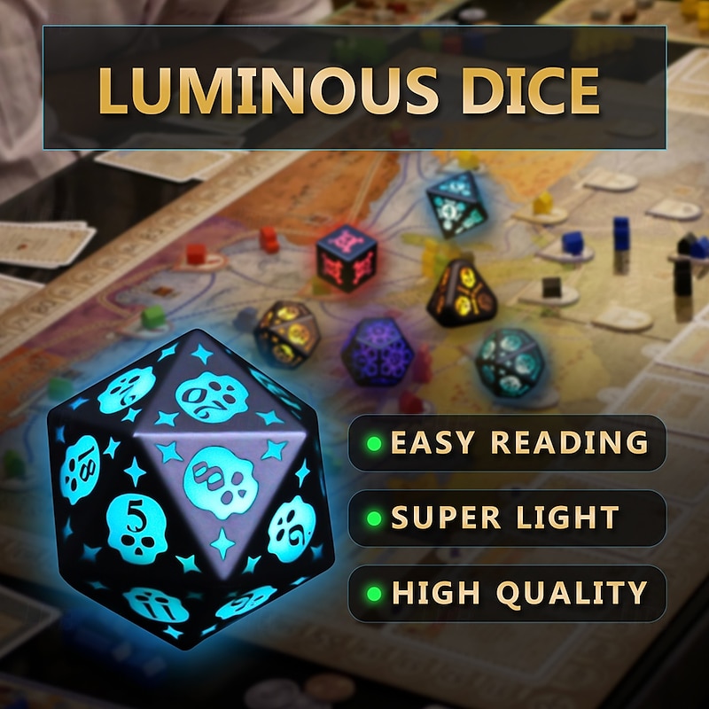 Rechargable DND Dice Light Up Dice 7 PCS Glowing Balanced LED Dice Electronic Dices D&D Dungeons and Dragons Polyhedral Dice Set RPG Role Playing Table Game2