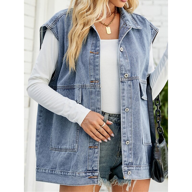 Women's Vest Outdoor Street Daily Wear Fall Winter Regular Coat Regular Fit Thermal Warm Breathable Stylish Casual Jacket Sleeveless Plain with Pockets Black Blue Khaki2