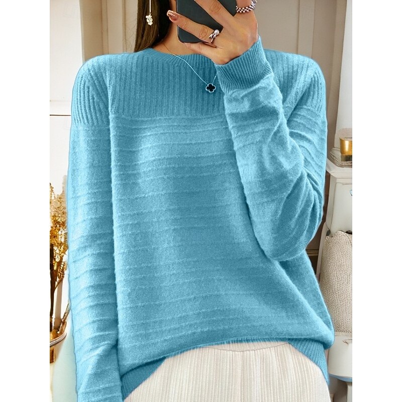 Women's Sweater Pullover Sweater Jumper Crew Neck Knit Knitted Spring Fall Home Daily Holiday Daily Soft Long Sleeve Pure Color Pink Red4