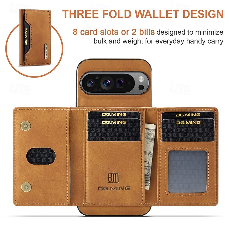 Phone Case For Pixel 9 Pro Pixel 9 Pro XL Pixel 8 Pro Pixel 8 Pixel 9 Pixel 7 Pixel 7 Pro Pixel 6 Pixel 6 Pro Pixel Fold Back Cover with Stand Holder Detachable Magnetic Retro TPU PU Leather2