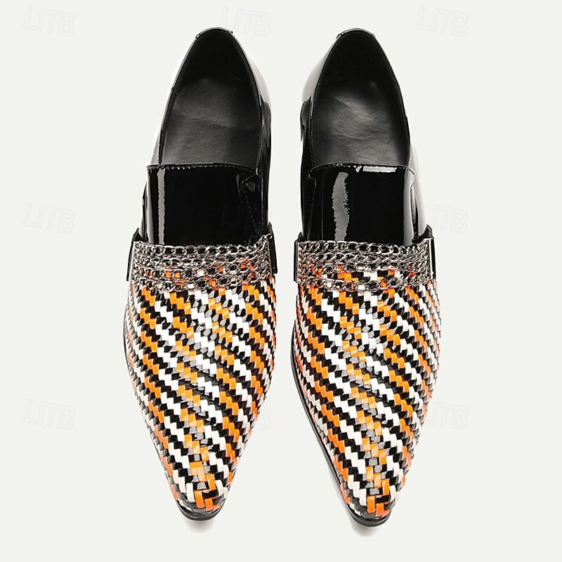 Men's Patent Leather Woven Loafers – Stylish Slip-On Dress Shoes for Parties, Stage, and Formal Events3